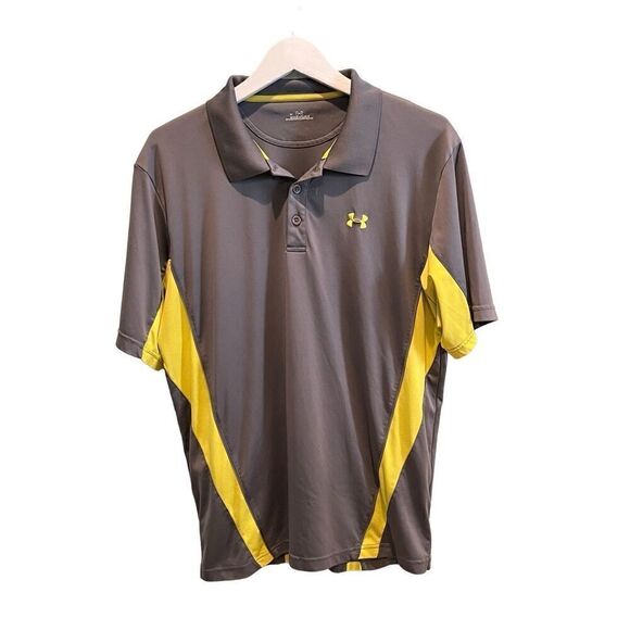 Under Armour gray with yellow striping polo shirt - L - Picture 1 of 8